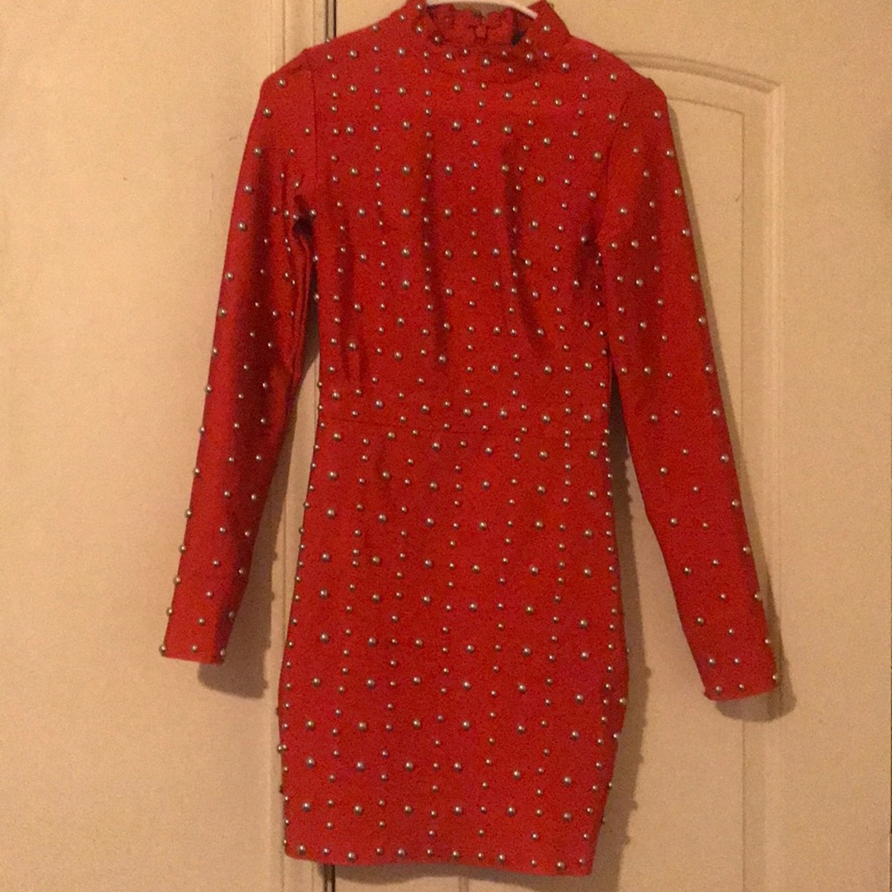 Missguided Red Studded Bandage Dress